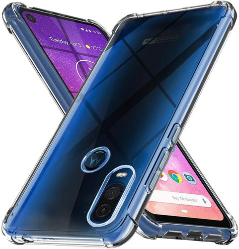 Motorola Moto One Vision - AirPillow Cushion Transparent Soft Clear TPU Four Corners Protective Case With 2PC 9H Tempered Glass Sreen Protector