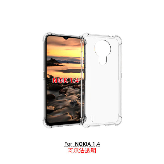 Nokia 1.4 - AirPillow Cushion Transparent Soft Clear TPU Four Corners Protective Case With 2PC 9H Tempered Glass Screen Protector