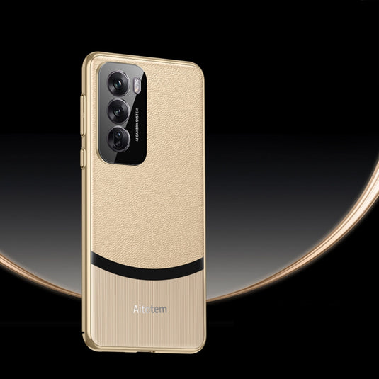 OPPO Reno12/Pro - Electroplated Spliced Vegan Leather Hard-Edge Shockproof Protective Case