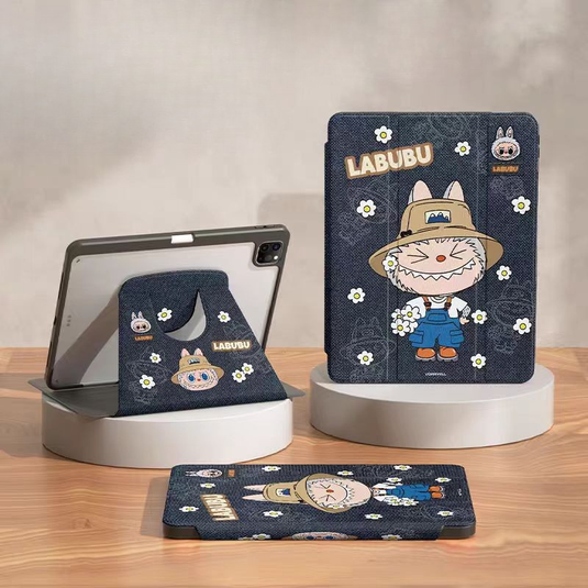 [With Pen Slot][360° Rotatable] Apple iPad Air 4/5 10.9'' 4/5th Gen (2020/2022) Labubu Cartoon Tri-Fold Flip Protective Case