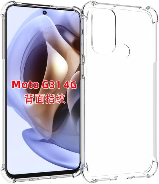 Motorola Moto G31 - AirPillow Cushion Transparent Soft Clear TPU Four Corners Protective Case With 2PC 9H Tempered Glass Sreen Protector