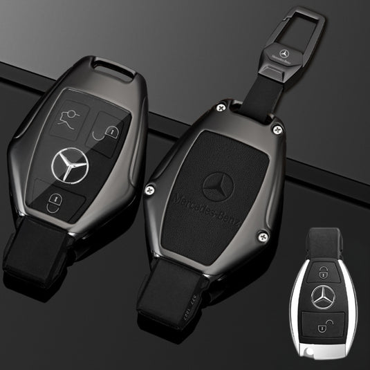 Mercedes Benz Alloy + Leather Protection Car Key Case For Benz A, B, C, E, S, G-Class, GLA, GLB, GLC, GLE, GLS, CLA, CLS, EQC