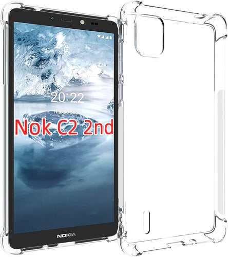 Nokia C2 2nd Edition - AirPillow Cushion Transparent Soft Clear TPU Four Corners Protective Case With 2PC 9H Tempered Glass Screen Protector