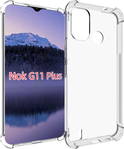 Nokia G11 Plus - AirPillow Cushion Transparent Soft Clear TPU Four Corners Protective Case With 2PC 9H Tempered Glass Screen Protector