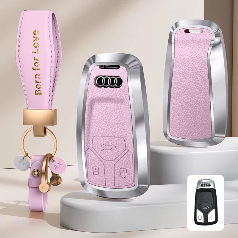 Load image into Gallery viewer, Audi Aluminum Alloy Leather Car Key Fob Case Cover For A6L, A4L, Q5L, A3L, Q3, Q2L, A5, A7L, Q7, A8, Q4 e-tron - i-Station Mobile Phone &amp; Electronic Device Repair and Accessories
