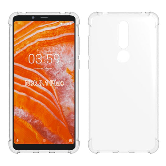 Nokia 3.1 Plus - AirPillow Cushion Transparent Soft Clear TPU Four Corners Protective Case With 2PC 9H Tempered Glass Screen Protector