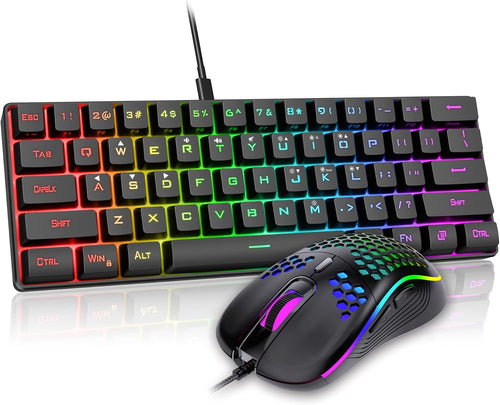 60% Gaming Keyboard and Mouse Combo, Ultra-Compact 61 Keys RGB Backlit Mini Keyboard, Lightweight 6400 DPI Honeycomb Optical, Wired Gaming Set for PC MAC PS5 Xbox Gamer