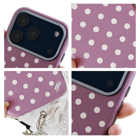 [Built-in Lint] Apple iPhone 17/Pro/Pro Max - Polka Dot PU Leather Full-Cover Shockproof Case