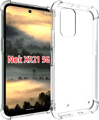 Nokia XR21 - AirPillow Cushion Transparent Soft Clear TPU Four Corners Protective Case With 2PC 9H Tempered Glass Screen Protector