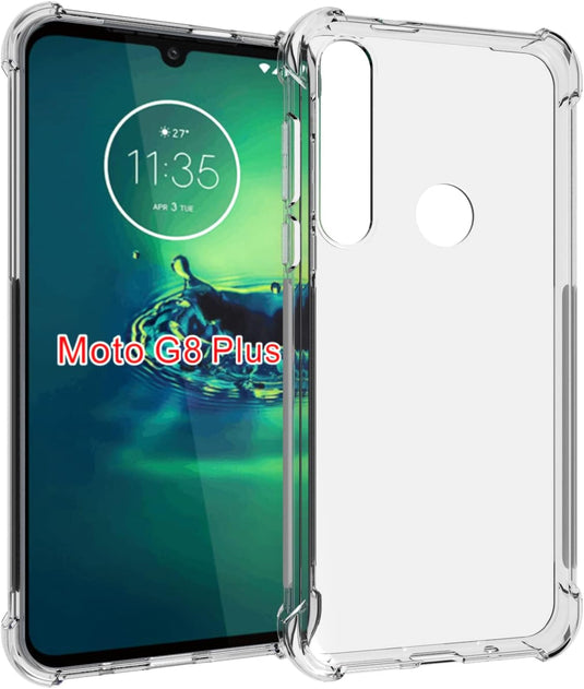 Motorola Moto G8 Plus - AirPillow Cushion Transparent Soft Clear TPU Four Corners Protective Case With 2PC 9H Tempered Glass Screen Protector