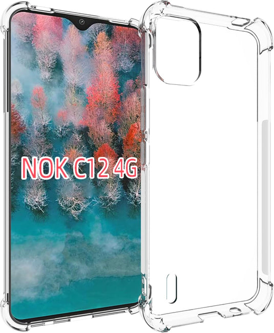 Nokia C12/C12 Pro/C12 Plus - AirPillow Cushion Transparent Soft Clear TPU Four Corners Protective Case With 2PC 9H Tempered Glass Screen Protector