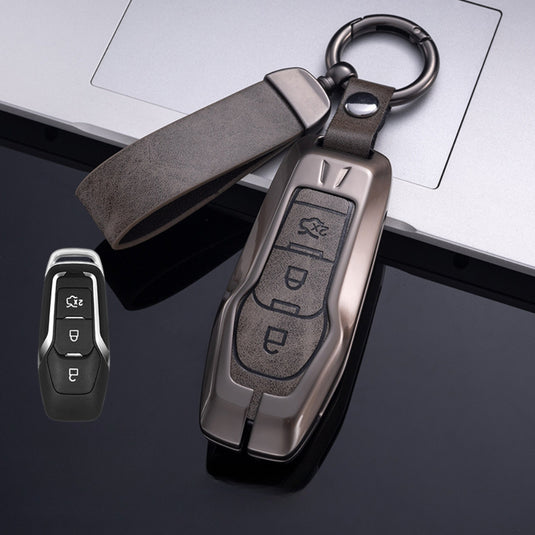 Ford Zinc Alloy Leather Folding Key Case For Ranger, Mustang, Everest, Escape, Puma, Transit, Focus, Fiesta, Ranger Raptor, Mondeo