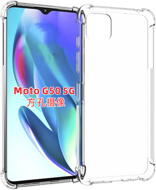 Motorola Moto G50 - AirPillow Cushion Transparent Soft Clear TPU Four Corners Protective Case With 2PC 9H Tempered Glass Screen Protector