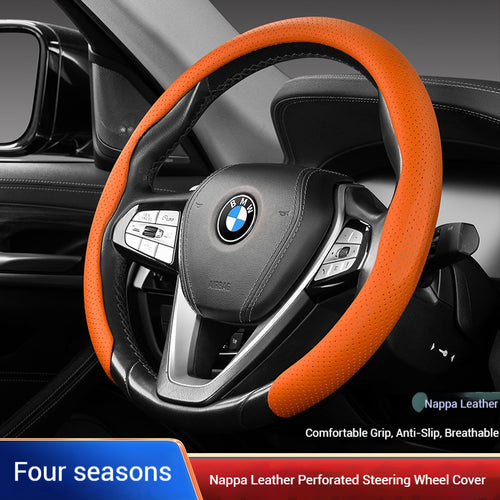 Universal Nappa Leather Steering Wheel Cover – For Four Season & Non-slip & Breathable & Scratch-resistant & Wear-resistant & Perforated Design - i-Station Mobile Phone & Electronic Device Repair and Accessories