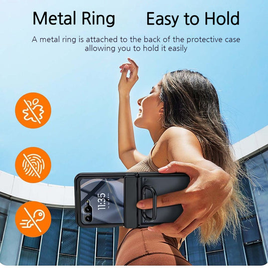 [Built-in Ring Stand] Motorola Moto Razr 60 / 60 Ultra All-in-One Magnetic Hinge Case with Screen Protector