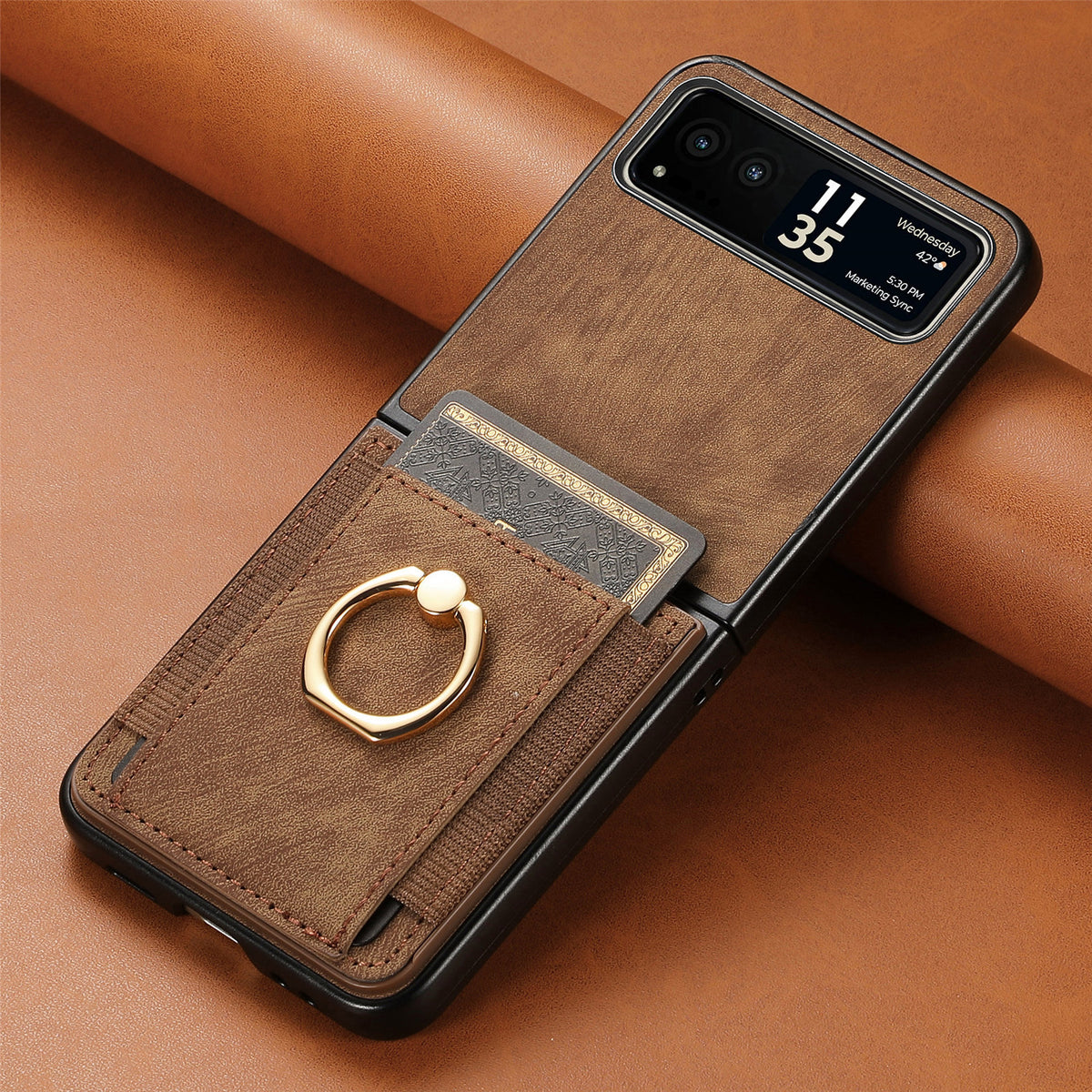 [With Ring Bracket] Motorola Moto Razr 60 PU Vegan Leather Card Slot Protective Case - i-Station Mobile Phone & Electronic Device Repair and Accessories