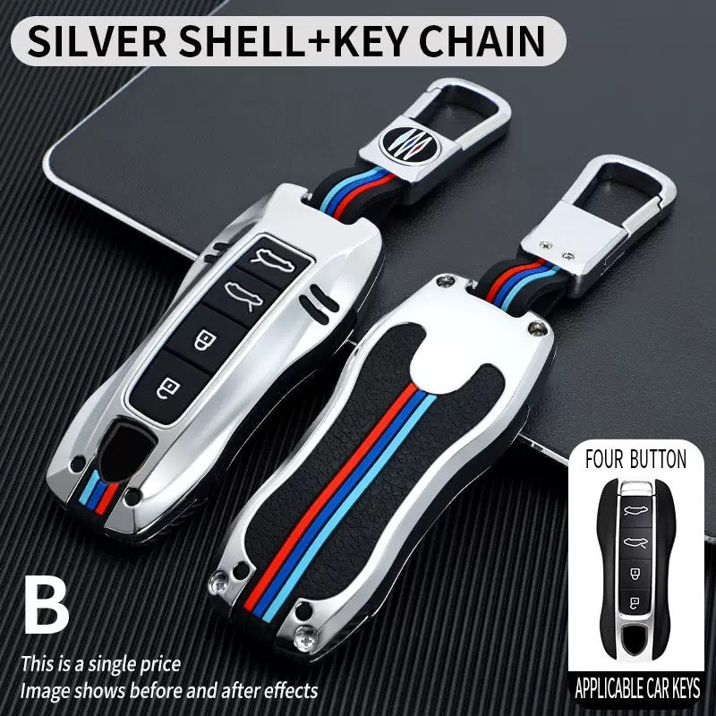 Load image into Gallery viewer, Porsche Metal Shell &amp; Soft Silicone Full Protection Car Key Fob Case Cover For Cayenne, Panamera, 911
