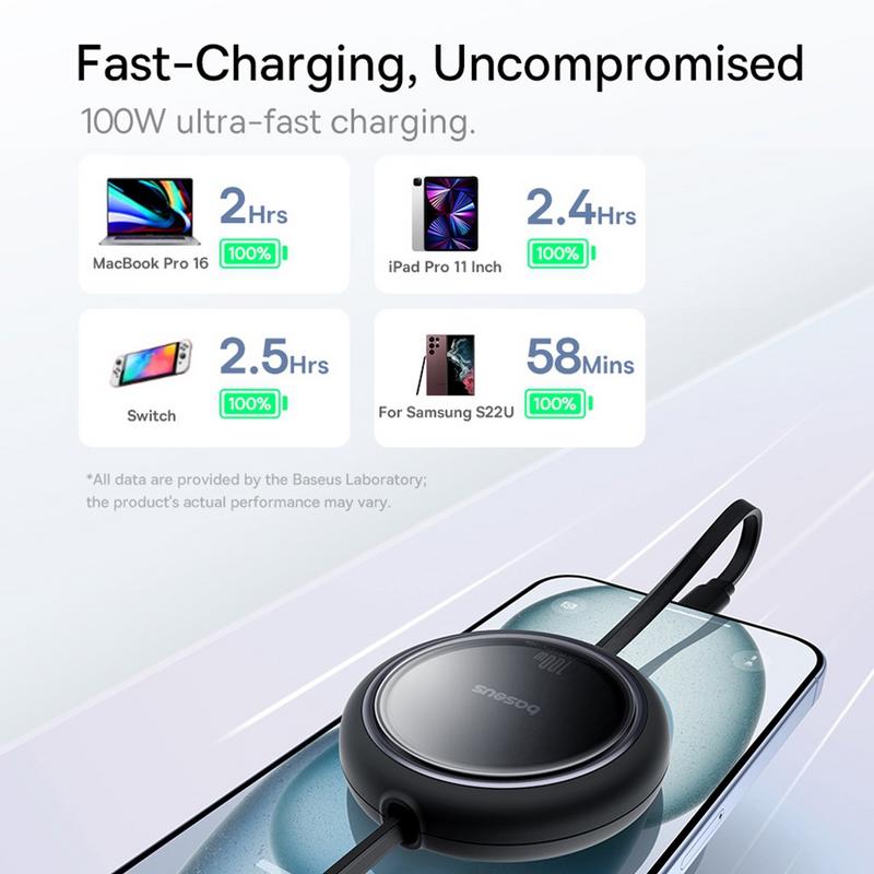 Load image into Gallery viewer, Baseus Free2Draw Mini Retractable Charging Cable Type-C to Type-C 100W 1m Compatible for iPhone 15 16 Series
