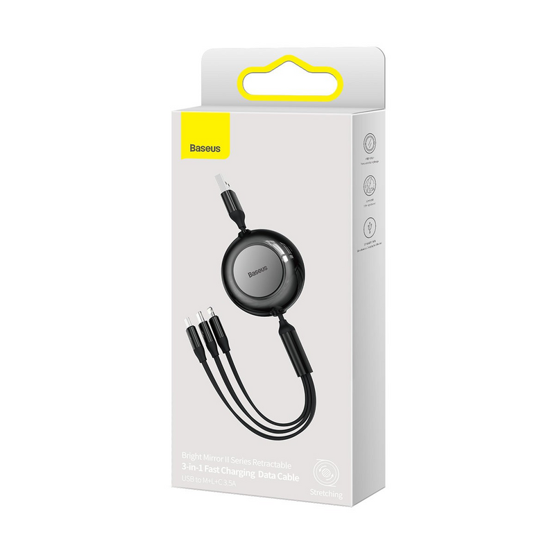 Load image into Gallery viewer, Baseus Bright Mirror 2 Series Retractable 3-in-1 Fast Charging Data Cable USB to M+L+C 3.5A 1.1m
