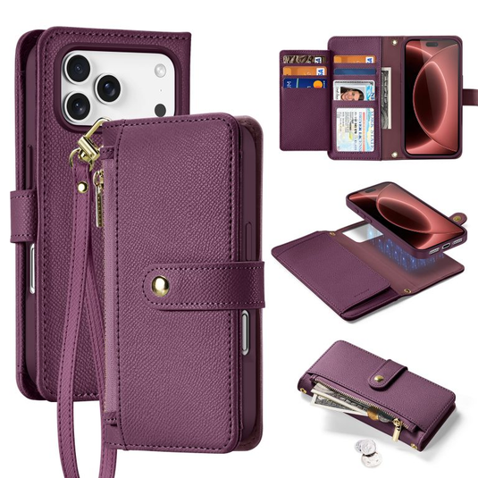 [Detachable][Magsafe Compatible] Apple iPhone 17 Pro / 18 Pro Multi-functional Leather Wallet Case With Card Slot