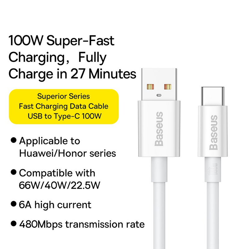 Load image into Gallery viewer, Baseus Superior Series Fast Charging Data Cable USB to Type-C 100W 2M - White - i-Station Mobile Phone &amp; Electronic Device Repair and Accessories
