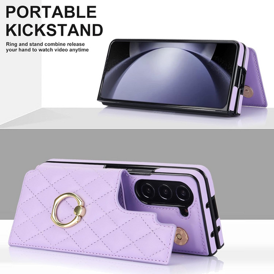 [With Card Slot] Samsung Galaxy Z Fold6 (SM-F956) - Diamond Pattern Folding Ring Wallet Series Case
