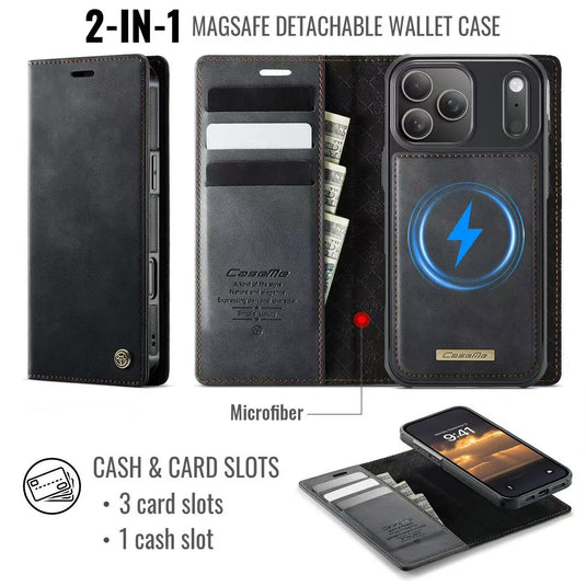 [2 in 1 Magnetic Detachable][With Card Slot] Apple iPhone 17 Pro / iPhone 18 Pro - Multi Functional Flip Leather Wallet Series Case