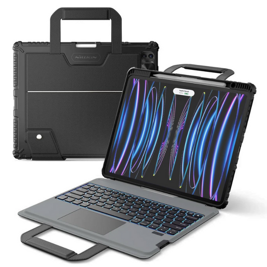 [Detachable][Built-in Slide Lens Cover] Apple iPad Pro 12.9-inch 3rd/4/5/6th Gen (2018/2020/2021/2022) Nillkin Magnetic Rugged Stand Keyboard Case With Backlit