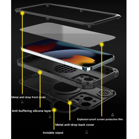 [Magsafe Compatible] [Built-in Stand] Apple iPhone 15/Pro/Max - Metal And Silicone Full-cover Lens With Fragrance Shockproof Lifeproof Series Case