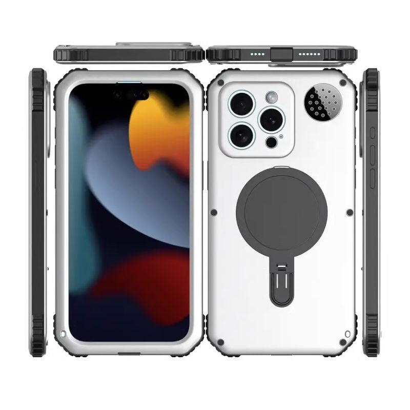 Load image into Gallery viewer, [Magsafe Compatible] [Built-in Stand] Apple iPhone 15/Pro/Max - Metal And Silicone Full-cover Lens With Fragrance Shockproof Lifeproof Series Case
