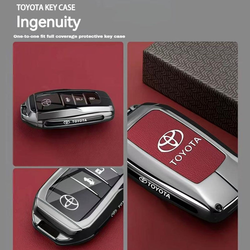 Load image into Gallery viewer, Toyota PU Leather + Zinc Alloy Car Key Fob Case Cover For Corolla, Prius, Camry, C-HR, RAV4, Altis, Land Cruiser Prado
