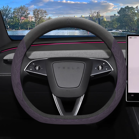 Tesla Soft Suede All-Season Comfort & Anti-Slip Steering Wheel Cover For Model Y, Model 3