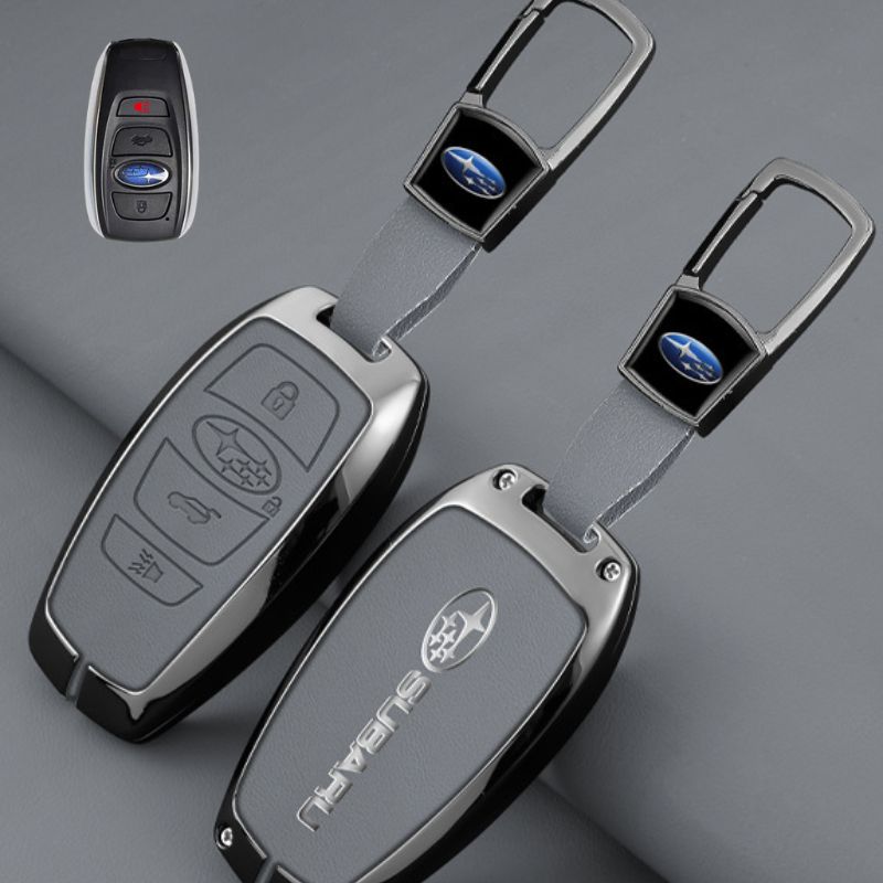 Load image into Gallery viewer, Subaru Full Metal  Coverage + PU Leather Car Key Fob Case Cover For Outback, Forester, Impreza, WRX, XV, Crosstrek, Legacy
