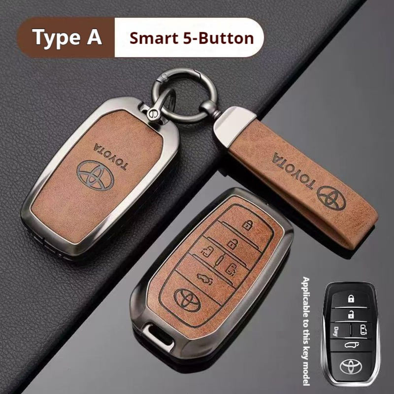 Load image into Gallery viewer, Toyota Zinc Alloy + PU Leather Car Key Fob Case Cover For Camry, RAV4, Highlander, Prado, Crown

