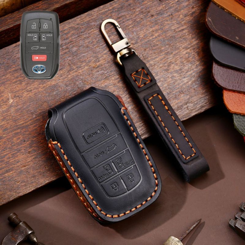 Load image into Gallery viewer, Toyota Handcrafted Genuine Leather Car Key Fob Protective Case Cover For Highlander, RAV4, Camry, Sienna, Tacoma, 4Runner, Tundra, Sequoia, Land Cruiser
