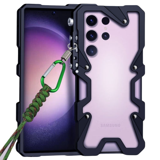 Samsung Galaxy S23 Ultra (SM-S918) - Metal Frame Mechanical Style Heavy Duty Series Case With Lanyard