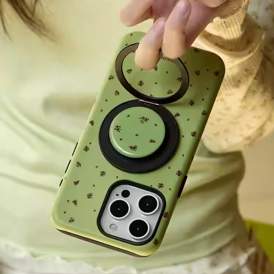 [Magsafe Compatible] Apple iPhone 17/Pro/Max - Ditsy Floral Design 2-in-1 Shockproof Phone Stand Case