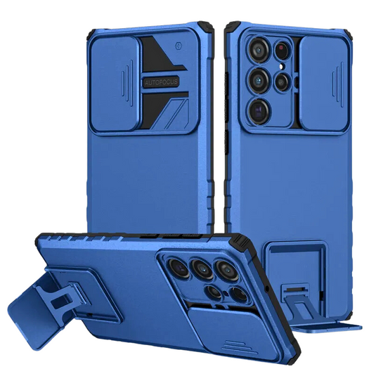 [Built-in Stand][With Slide Len Cover] Samsung Galaxy S24 SM-S921/Plus SM-S926/Ultra SM-S928 Full Coverage Airbag Silicone Heavy Duty Series Case