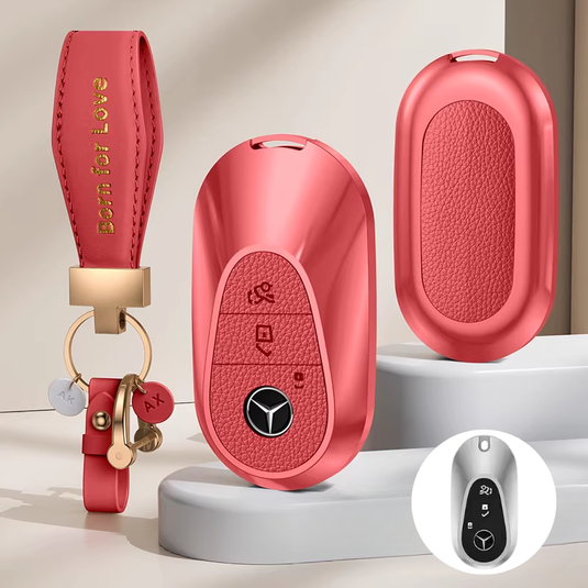 Mercedes Benz Aluminum Alloy Leather Car Key Fob Case Cover For Benz A, C, E, S, G-Class, GLA, GLB, GLC, GLE, GLS, CLA, CLS, EQC