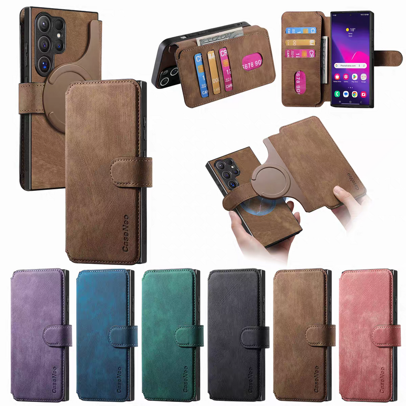 Load image into Gallery viewer, [Magsafe Compatible][Detachable] Samsung Galaxy S23 /Plus /Ultra /FE Leather Flip Shockproof Wallet Series Case With Card Slot
