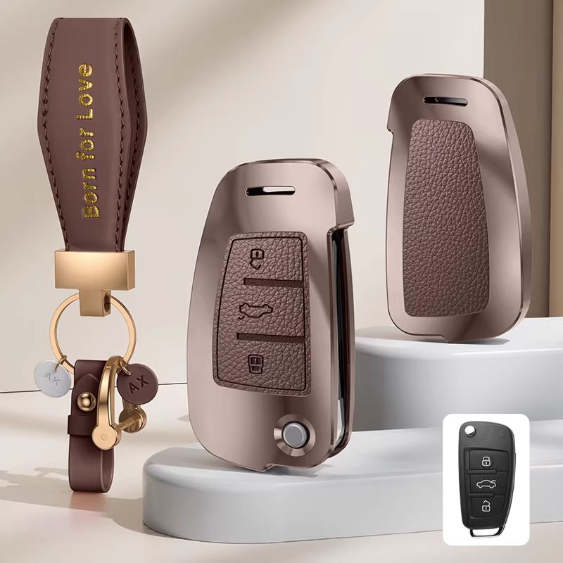 Load image into Gallery viewer, Audi Aluminum Alloy Leather Car Key Fob Case Cover For A6L, A4L, Q5L, A3L, Q3, Q2L, A5, A7L, Q7, A8, Q4 e-tron - i-Station Mobile Phone &amp; Electronic Device Repair and Accessories
