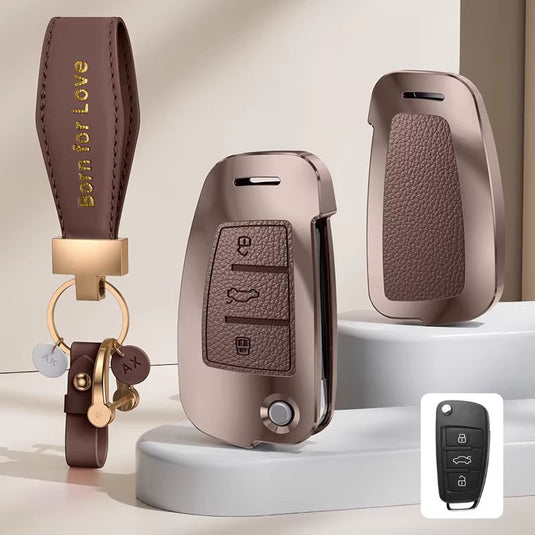 Audi Aluminum Alloy Leather Car Key Fob Case Cover For A6L, A4L, Q5L, A3L, Q3, Q2L, A5, A7L, Q7, A8, Q4 e-tron - i-Station Mobile Phone & Electronic Device Repair and Accessories