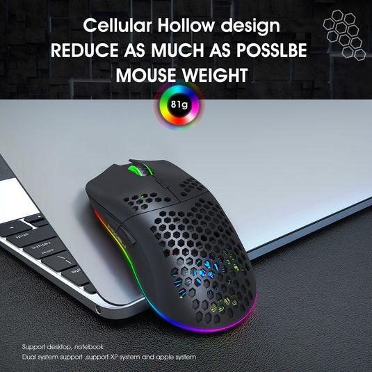 Wireless Lightweight RGB Gaming Mouse With Honeycomb Shell 6 Programmable Buttons