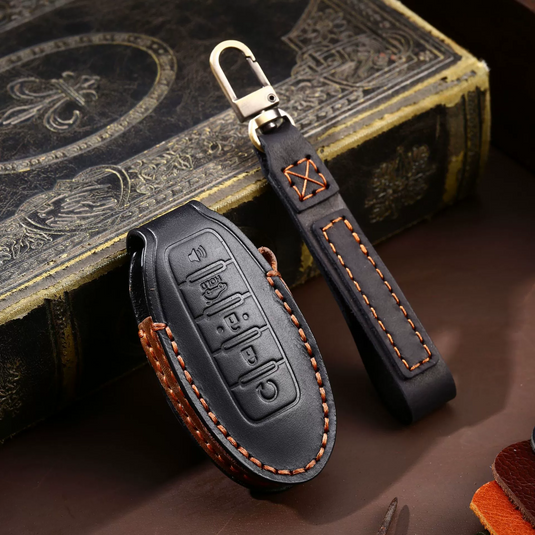 Nissan Handcrafted Genuine Leather Car Key Fob Case Cover For Altima, Rogue, Sentra, Pathfinder, Frontier, Maxima, Titan, Murano, Kicks, Juke, Qashqai, X-Trail