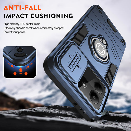 [Built-in Ring Bracket][With Slide Lens Cover] ZTE Blade A34 Mecha-style Anti-slip Protective Hard Heavy Duty Series Case