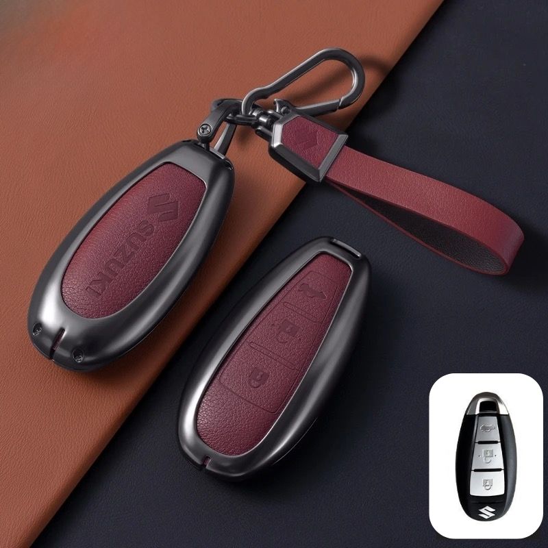 Load image into Gallery viewer, Suzuki Zinc Alloy Geuine Leather Car Key Fob Case Cover For Swift, Vitara, Baleno, Ciaz, SX4,  S-Cross, Jimny, Baleno, Ertiga
