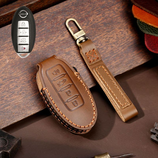 Nissan Handcrafted Genuine Leather Car Key Fob Case Cover For Altima, Rogue, Sentra, Pathfinder, Frontier, Maxima, Titan, Murano, Kicks, Juke, Qashqai, X-Trail