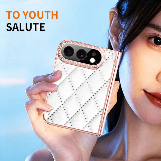 Apple iPhone Ultra / Fold - Luxury Diamond Leather-Textured Folding Case with Hinge Protection