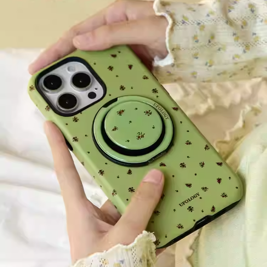 [Magsafe Compatible] Apple iPhone 17/Pro/Max - Ditsy Floral Design 2-in-1 Shockproof Phone Stand Case