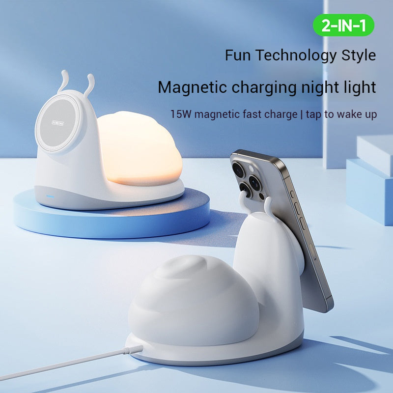 Load image into Gallery viewer, 15W Snail-Shaped Magnetic Wireless Charger &amp; Night Light – 2-in-1 for iPhone - i-Station Mobile Phone &amp; Electronic Device Repair and Accessories
